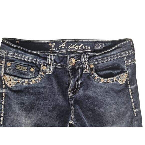 LA Idol Jeans Dark Indigo Studded Stretchy Sz 28/34 - Picture 2 of 5